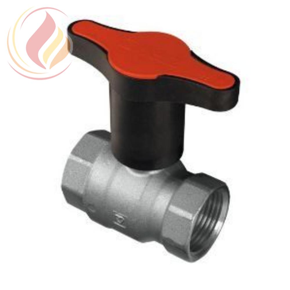 14615 HERZ 1220141 Кран шаровой красная ручка, DN15, PN25, -30...+150°C, Kvs 17 м3/час, никелированный